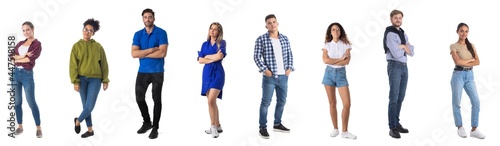 Set of casual people on white photo