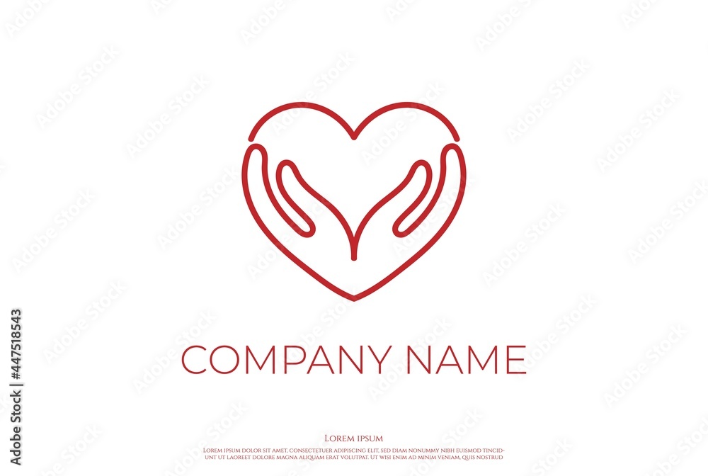 Simple Minimalist Hand and Love Heart Care Protect Logo Design Vector