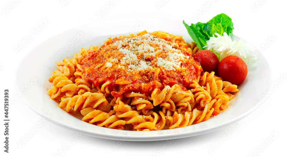 Pasta Spicy Tomatoes Sauce Sprinkle Parmesan cheese Italian Dish Fusion Style Pasta Spicy Tomatoes Sauce Sprinkle Parmesan cheese Italian Dish Fusion Style