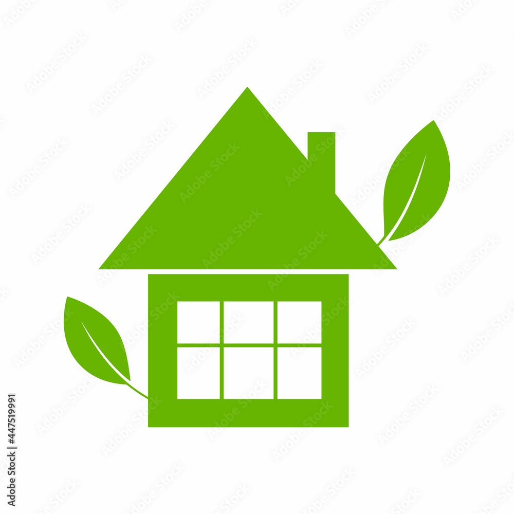 Green house with leaves, eco icon concept, isolated on white background Green house with leaves, eco icon concept, isolated on white background