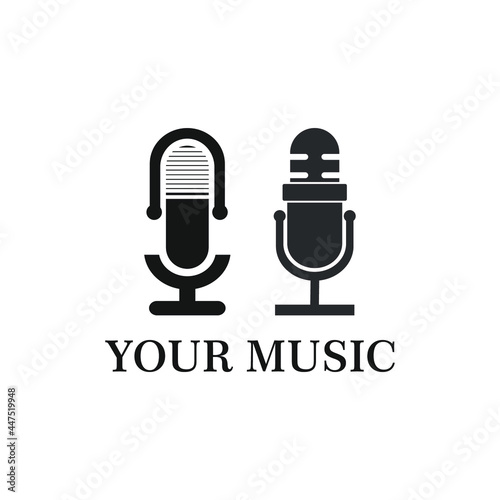  Microphone and mic podcast design logo vector.Simple Podcast Radio Recording Logo design.Stock illustration.