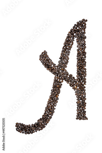 The Letter A made from Coffee Beans