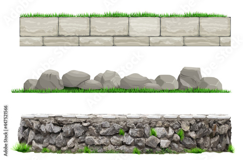 Fotografie, Obraz Set of vector stone old wall fences