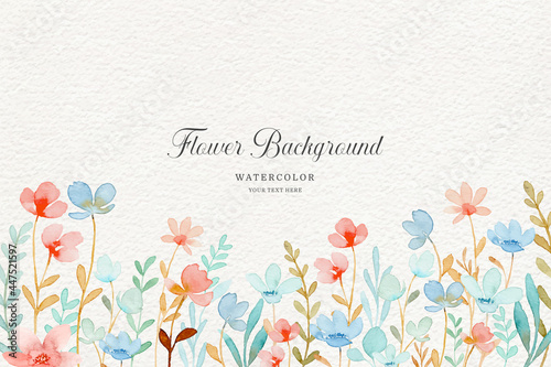 Colorful wild floral background with watercolor