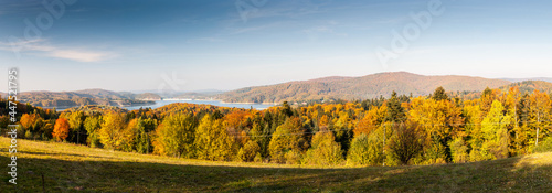 View from Werlas on the dam in Solina and Lake Solińskie, Polanczyk, Solina,
