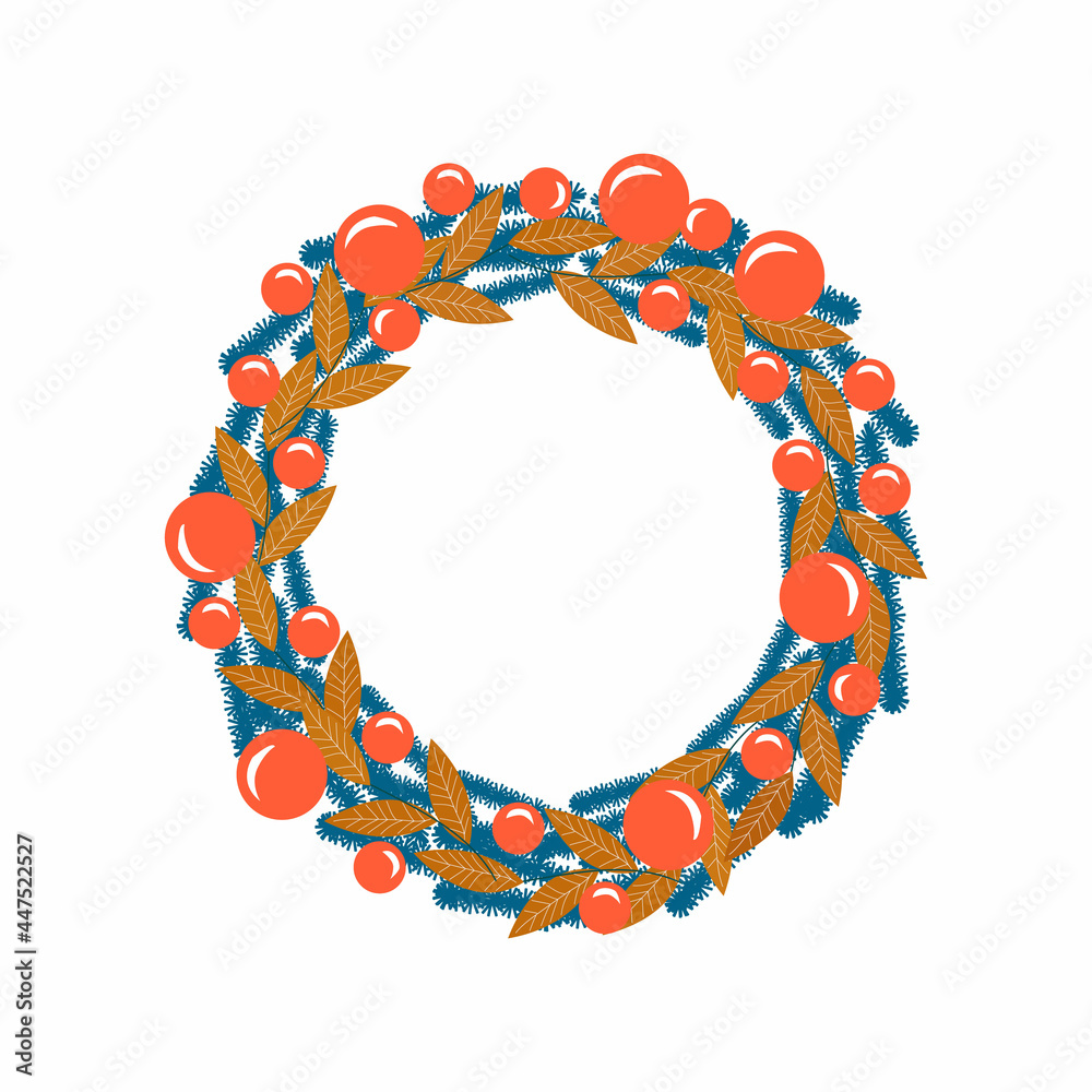 Obraz premium hristmas and Happy New Year illustration with very stylish Christmas wreath. Decorative christmas 