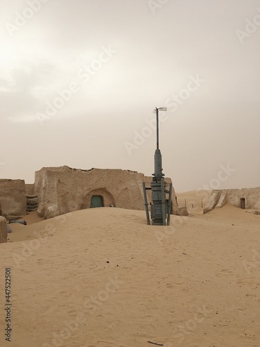 Tatooine planet landscape abandoned sets for shooting Star Wars movie in Sahara desert,Tunisia. photo