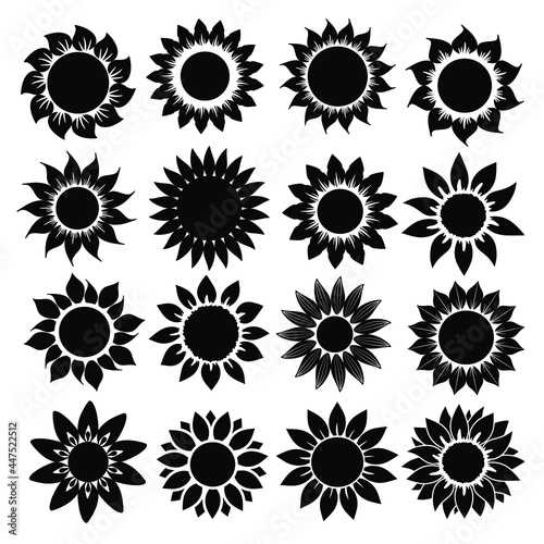 Sunflower vector illustration set for cutting. Vector illustration isolated on white.