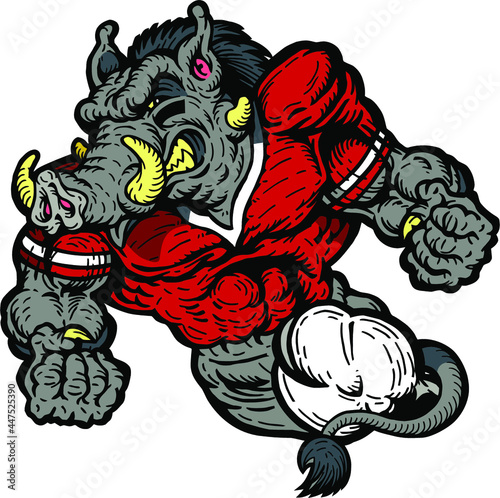 muscular razorback football player mascot for school, college or league