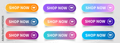 Shop now. Set of button shop now or buy now. Modern collection for web site. Vector illustration