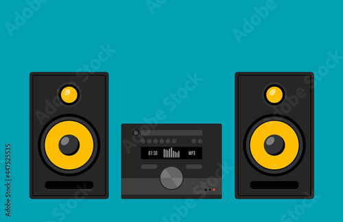 Home stereo theater music cartoon. Music system isolated speaker hifi sound