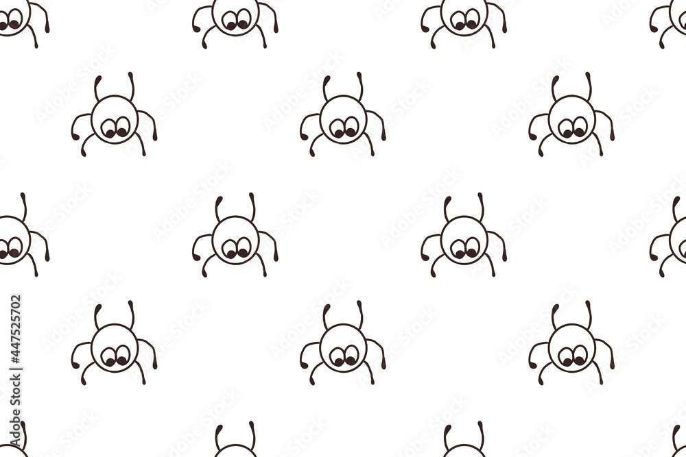 Seamless pattern Halloween Spider, white and black, doodle style, hand drawing illustration