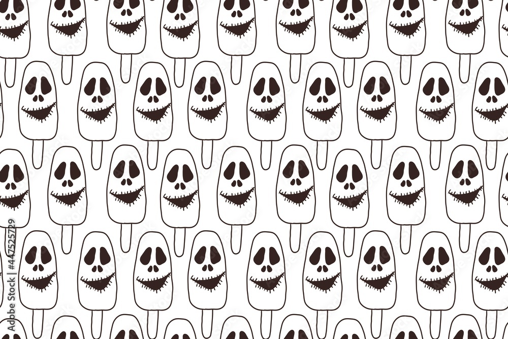 Obraz premium Halloween seamless pattern, white and black, doodle style, hand drawing illustration