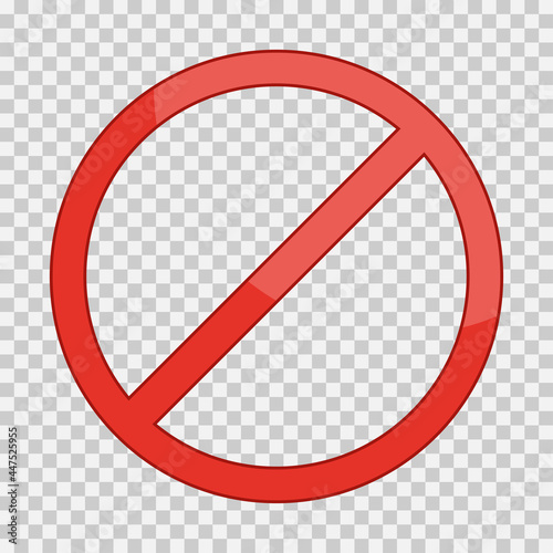 Red prohibition circle isolated on transparent background. Forbidden, warning and stop sign. Prohibiting icon. Prohibited no sign template design. Vector illustration