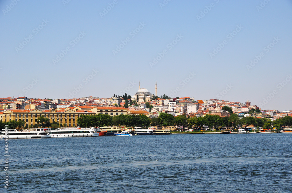 Panoramic view of Istanbul from the Bosphorus. July 12, 2021, Istanbul, Turkey.