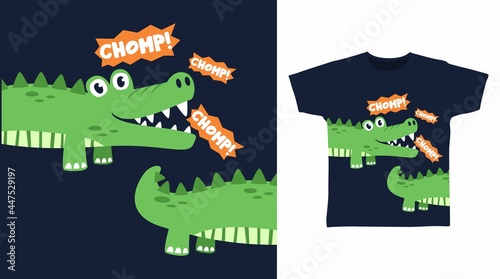 Cute crocodile chomp illustration t-shirt design vector concept.