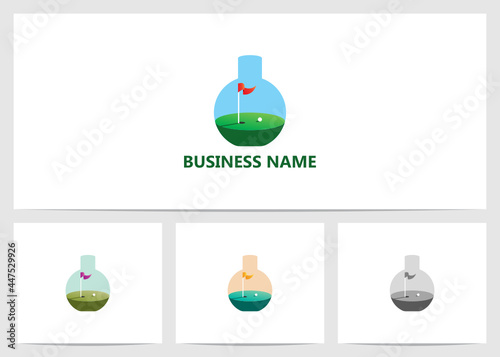 Golf Field Inside A Flask Logo Design