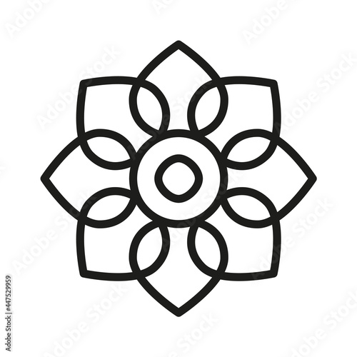 Simple Mandala Shape for Coloring. Vector Flower Mandala. Book Page. Outline.