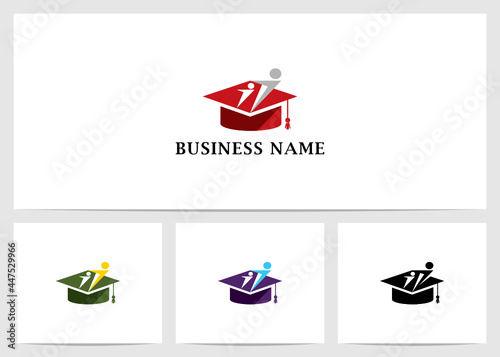 Human Abstract Shape Ascending From Graduation Hat logo Design