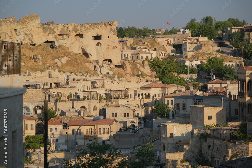 22.07.2021. Cappadocia. Nevsehir. Turkey. Ancient city center of cappadocia with many magnificent houses made of special stones made of volcanic ruins and wind in many centuries.