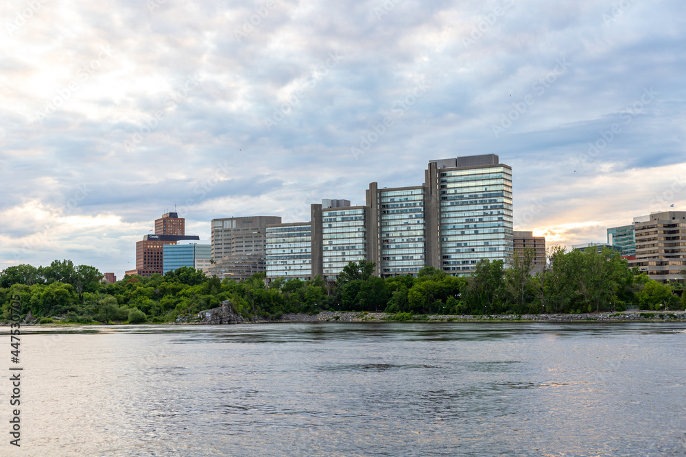 Panoramic view of Ottawa River and Gatineau city of Quebec, Canada