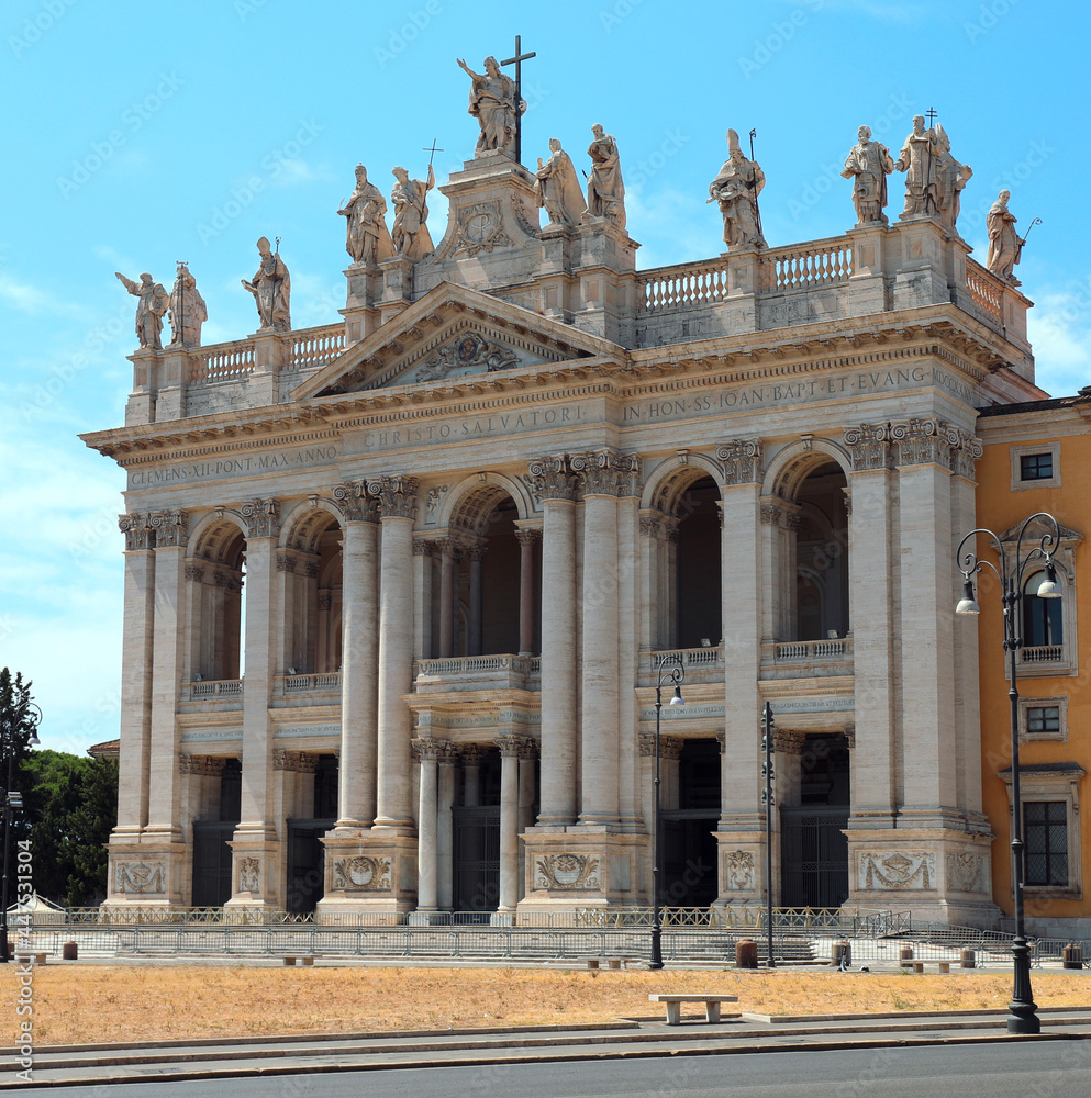 Facade of the Basilica of SAN GIOVANNI LATERANO in Rome without the people during the lockdown