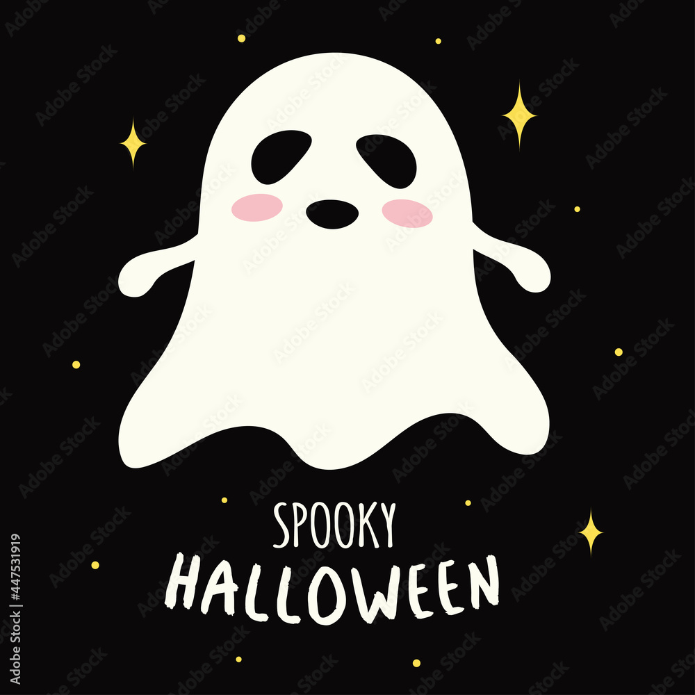 Fototapeta premium halloween card with cartoon ghost on dark background