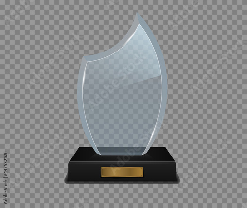 Realistic glass trophy award, golden winner prizes