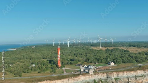 Slow flight to Pakri lighthouse, with wind turbines in the background