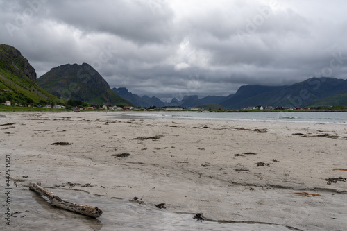 view of the beautiful Rambergstranda in the Lofoten Islands of Norway photo