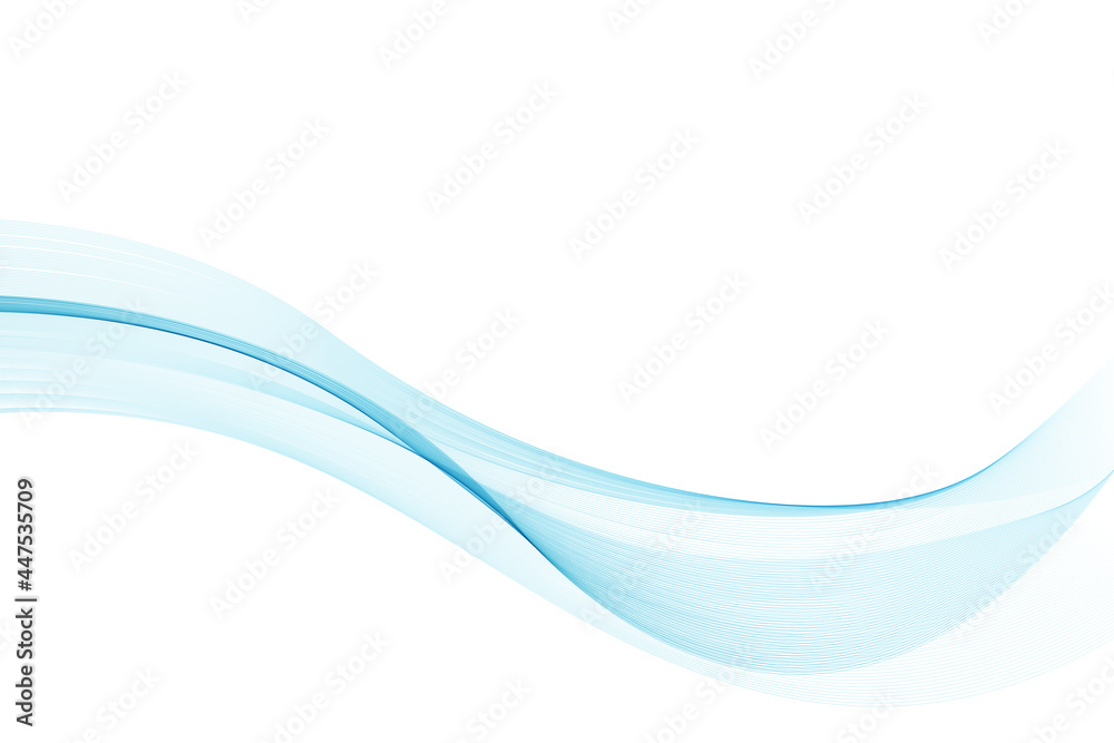 Abstract blue wave flow line isolated on white background. Wavy fluid pattern design. Modern concept for presentation, banner, backdrop. Vector illustration of soft dynamic swoosh - obrazy, fototapety, plakaty 