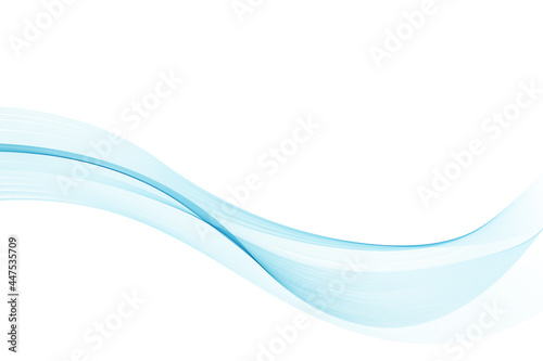 Abstract blue wave flow line isolated on white background. Wavy fluid pattern design. Modern concept for presentation, banner, backdrop. Vector illustration of soft dynamic swoosh