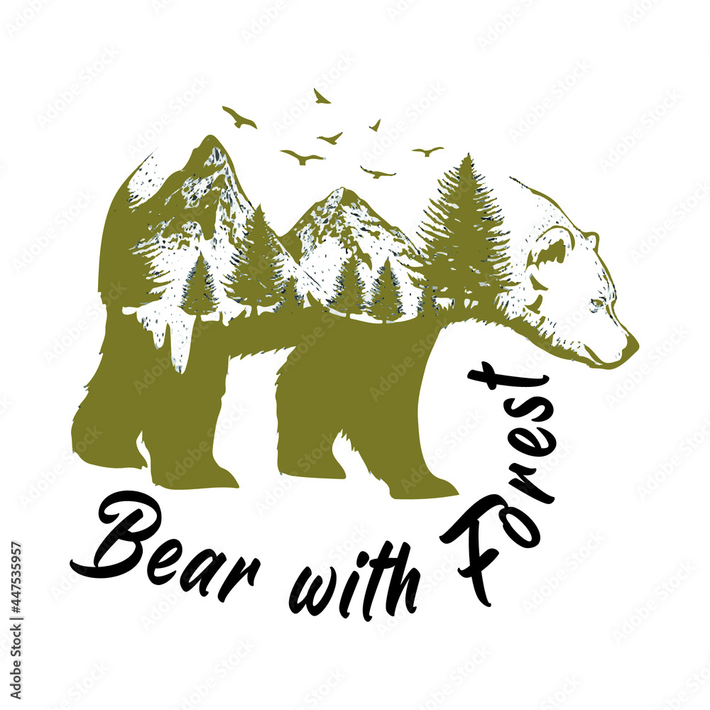 Fototapeta premium Bear with forest background vector t shirt