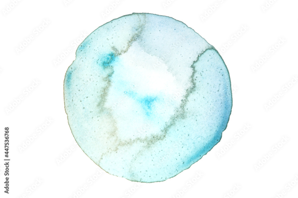 Fototapeta premium Blue Watercolor circle flow blot drops. Abstract texture color stain isolated on white background.