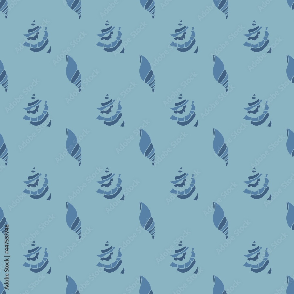 Blue seashells seamless pattern