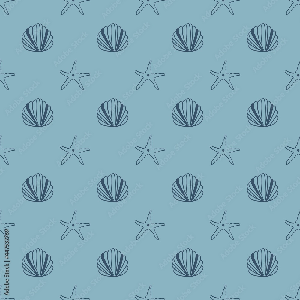 Blue seashells seamless pattern Blue seashells seamless pattern
