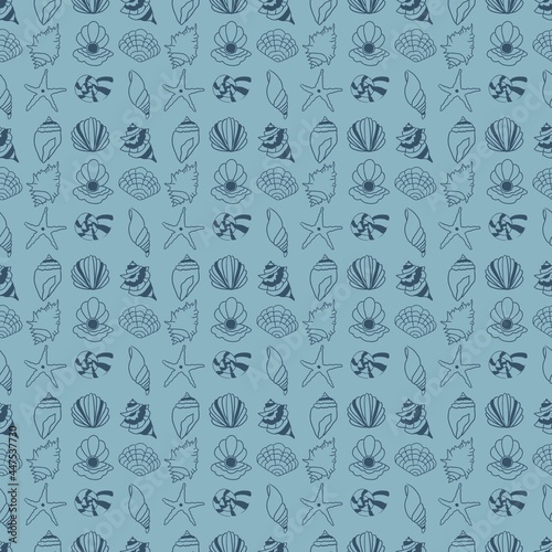 Blue seashells seamless pattern