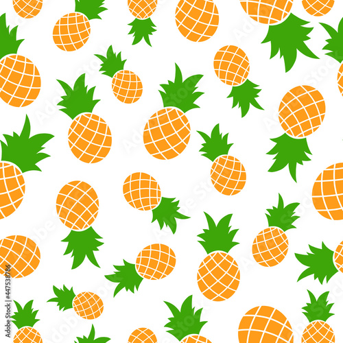 Fresh cartoon pineapples seamless pattern. Summer fruit pattern. Vector seamless pattern of pineapples illustrations on white background. Can be used for textile prints or website uses.