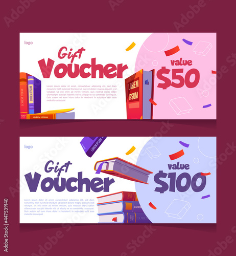 Gift voucher for books buying, coupon templates