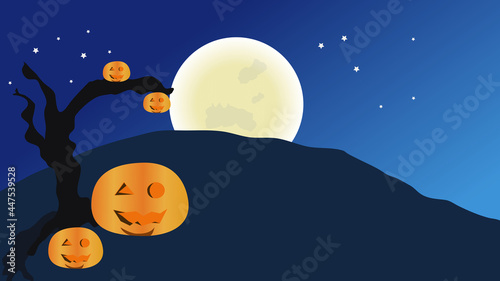 halloween background with pumpkin on the moon in dark night 