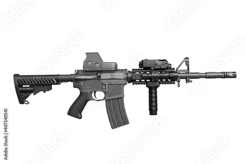 Side view of automatic rifle isolated on white background. 3D illustration