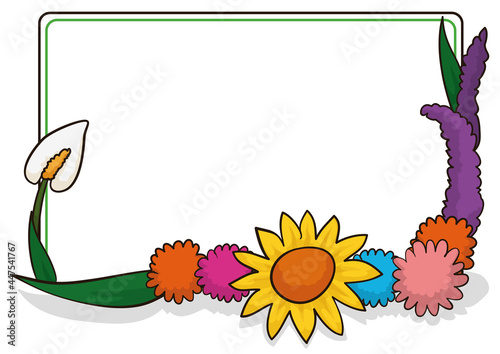 Template with frame decorated with beautiful flowers and leaves, Vector illustration