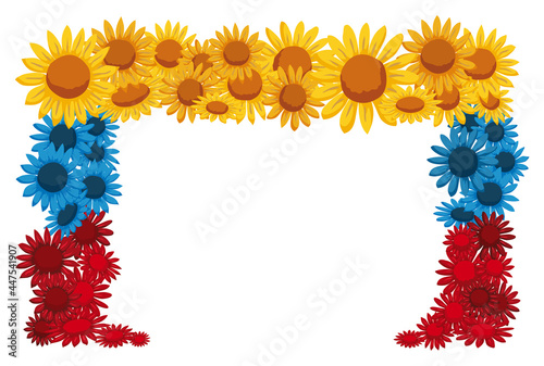 Floral frame with the tricolor of Colombian flag, Vector illustration