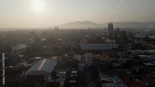 sunrise with fog in downtown morelia