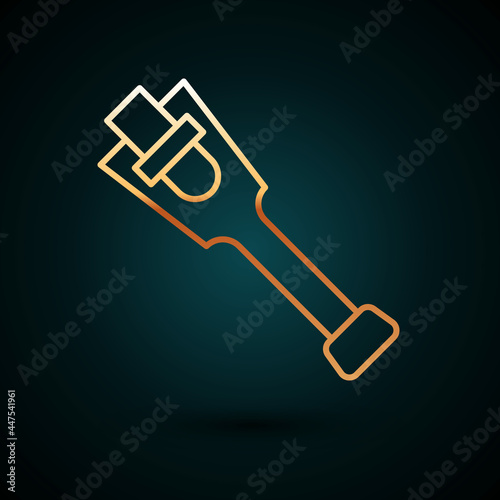 Gold line Prosthesis leg icon isolated on dark blue background. Futuristic concept of bionic leg, robotic mechanical leg. Vector