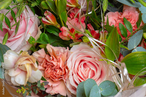 Details of a pink rose bouquet. #447541976