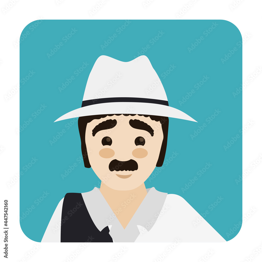 Portrait of traditional paisa man in flat style, Vector illustration