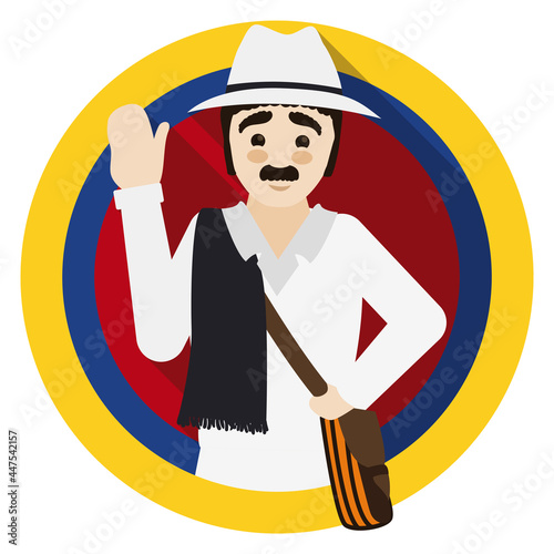 Foto Traditional arriero paisa inside button with Colombian flag colors, Vector illus