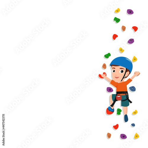 Kids climb up on wall cartoon vector illustration on white background