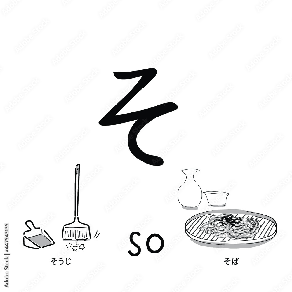 Japanese alphabets illustration Hand drawn sketch drawing. Japanese